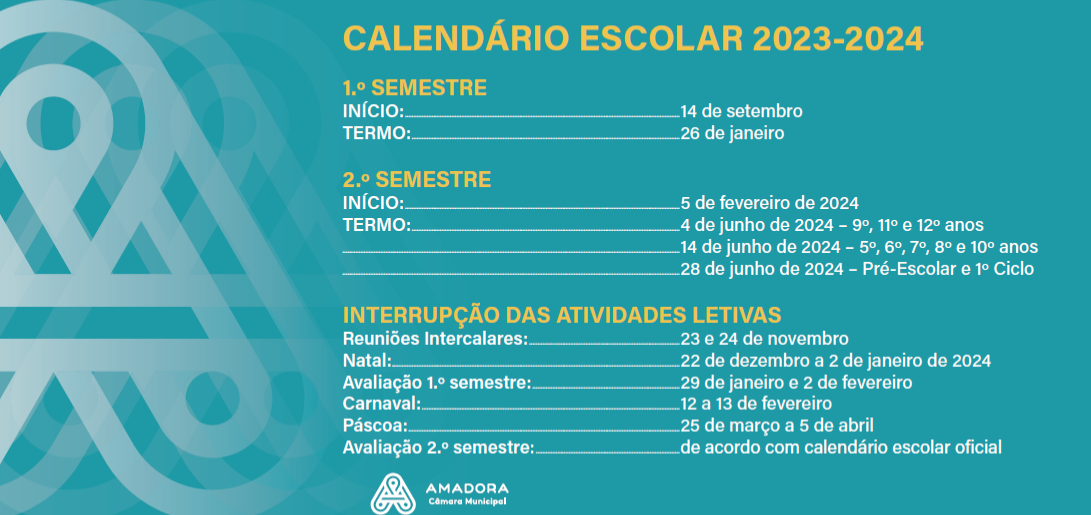 Calendário Escolar 2023/2024 - escolas da Amadora 